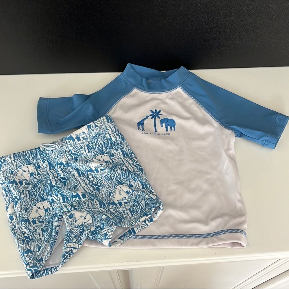 Janie and Jack Swim Shorts and Rashguard
